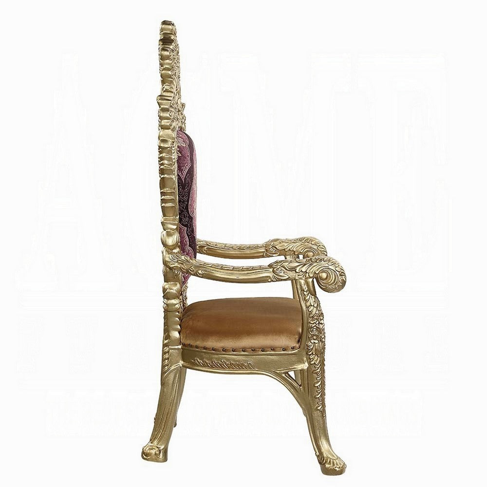 Rexx Dining Armchair Set of 2 Crown Top Nailhead Trim Gold and Red BM324397
