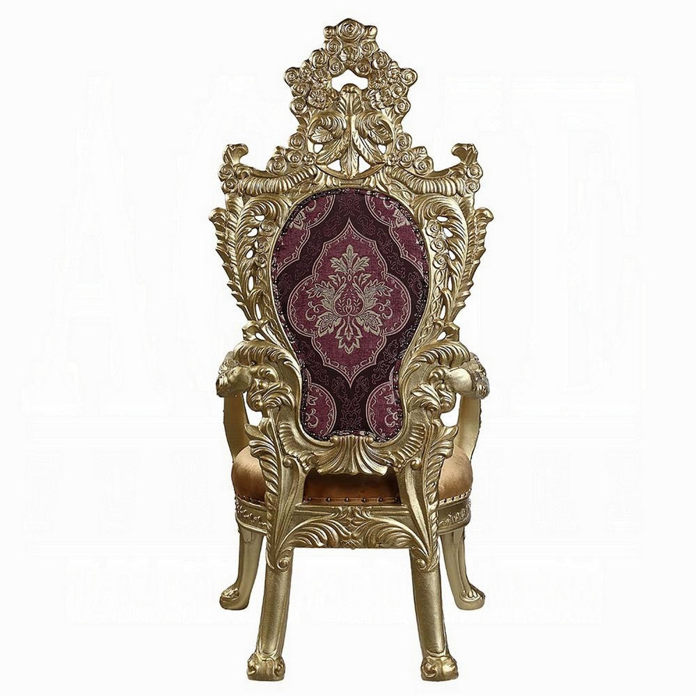 Rexx Dining Armchair Set of 2 Crown Top Nailhead Trim Gold and Red BM324397