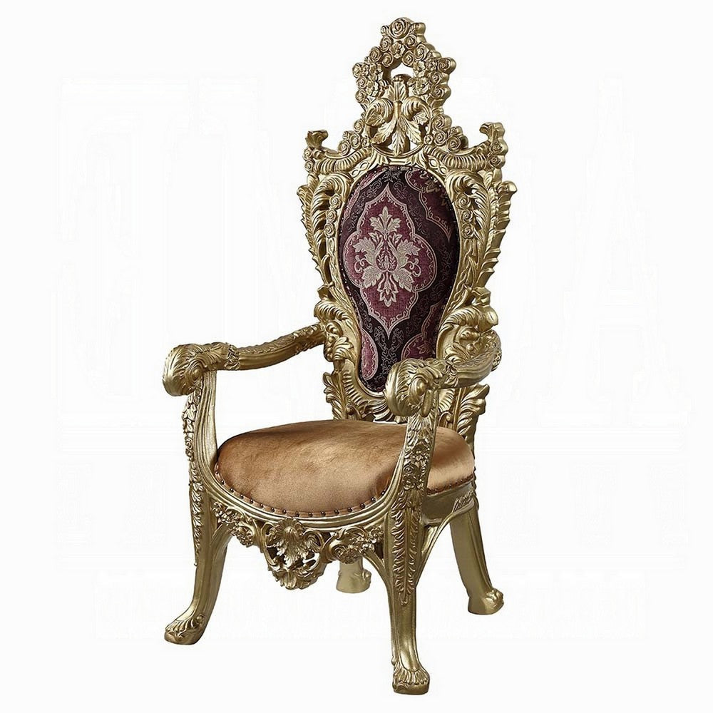 Rexx Dining Armchair Set of 2 Crown Top Nailhead Trim Gold and Red BM324397