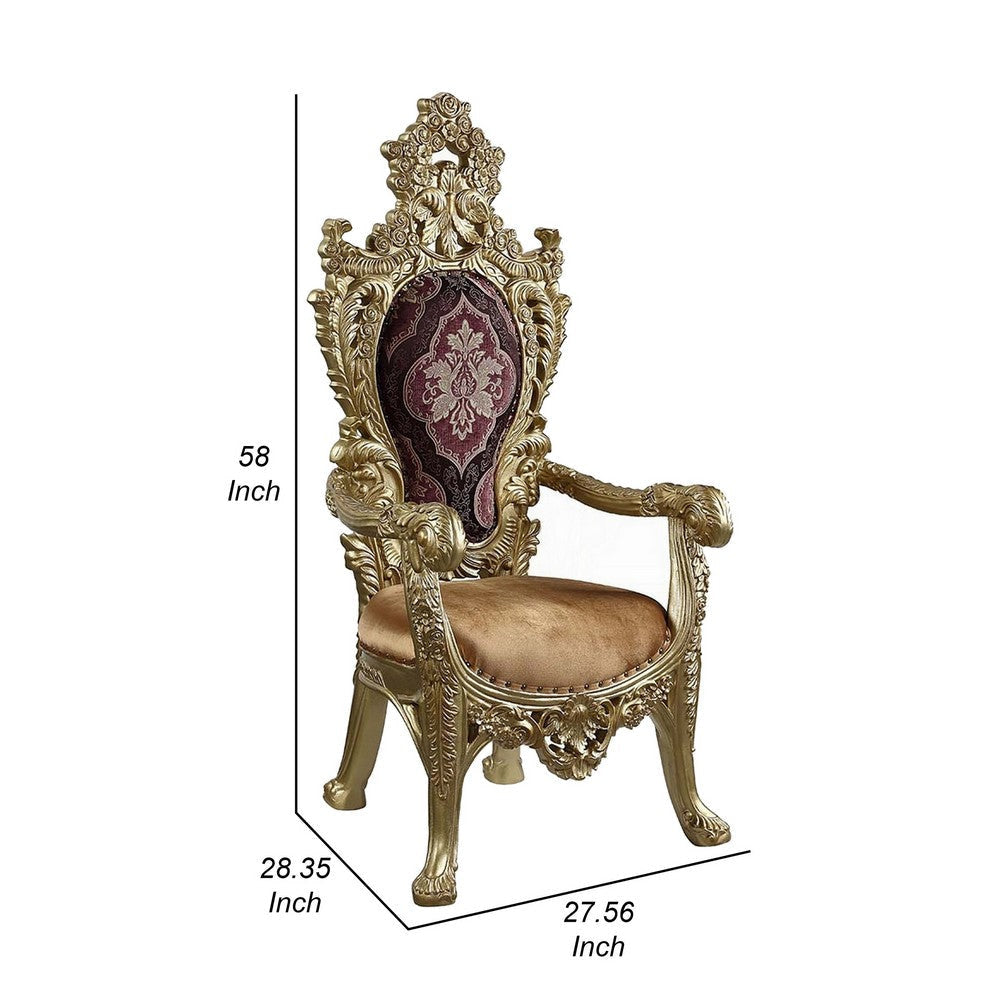 Rexx Dining Armchair Set of 2 Crown Top Nailhead Trim Gold and Red BM324397