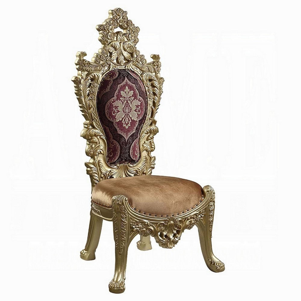 Rexx Side Dining Chair Set of 2, Crown Top, Nailhead Trim Gold and Red