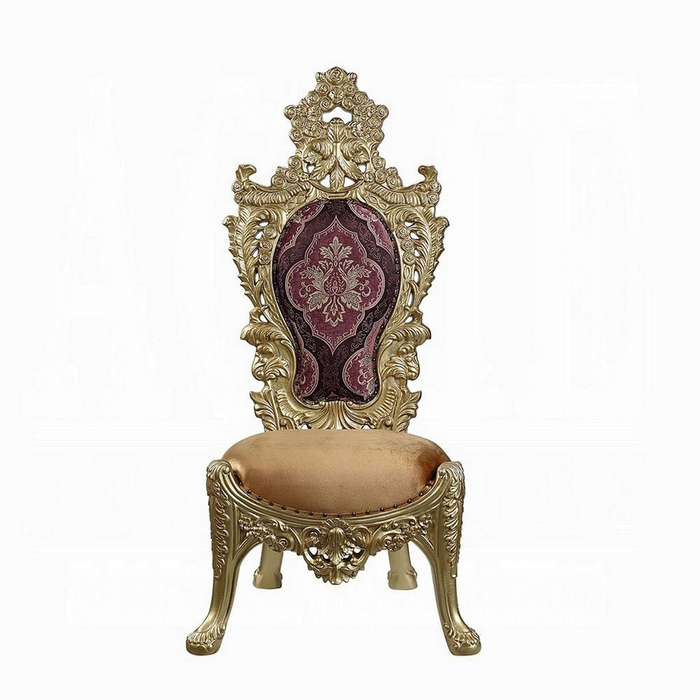 Rexx Side Dining Chair Set of 2 Crown Top Nailhead Trim Gold and Red BM324398