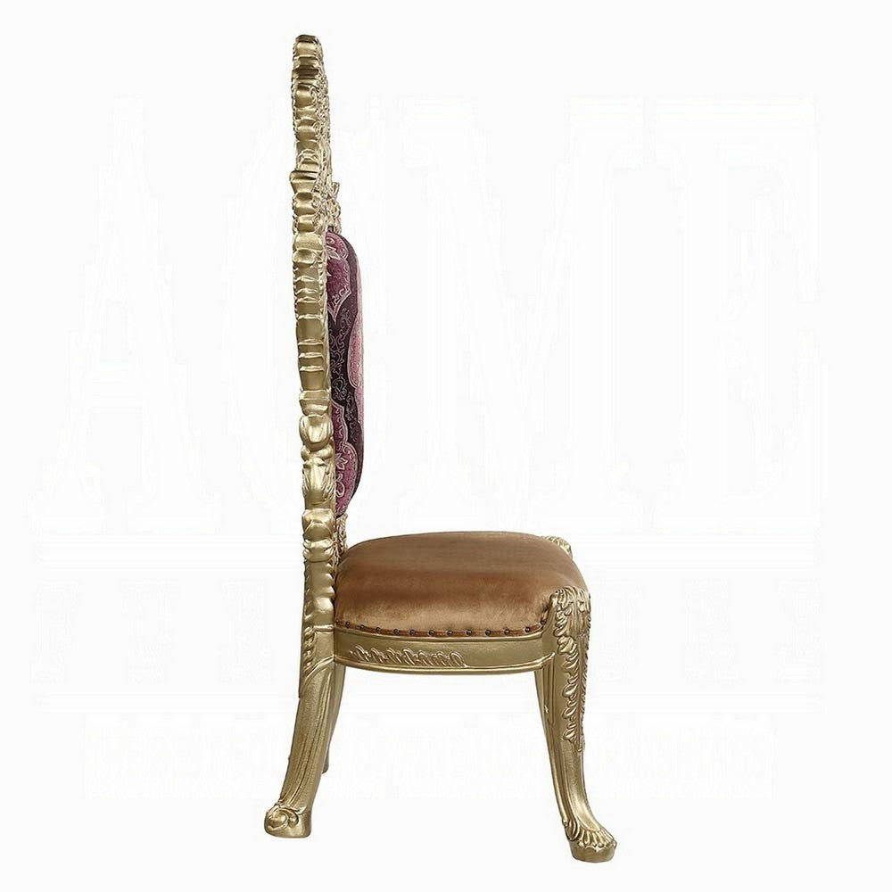 Rexx Side Dining Chair Set of 2 Crown Top Nailhead Trim Gold and Red BM324398
