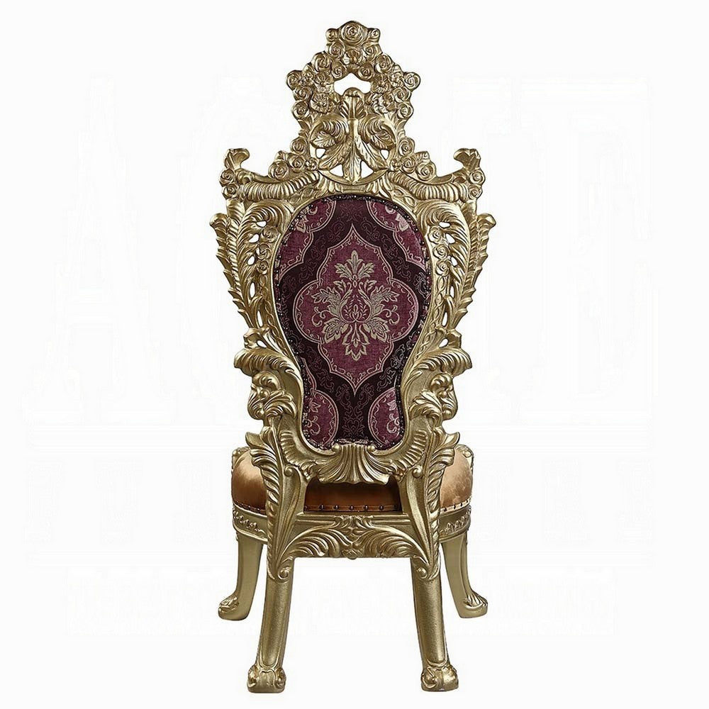 Rexx Side Dining Chair Set of 2 Crown Top Nailhead Trim Gold and Red BM324398