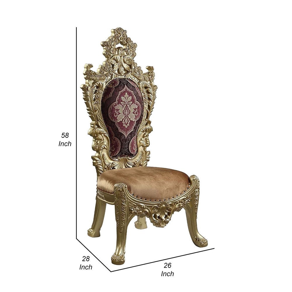 Rexx Side Dining Chair Set of 2 Crown Top Nailhead Trim Gold and Red BM324398