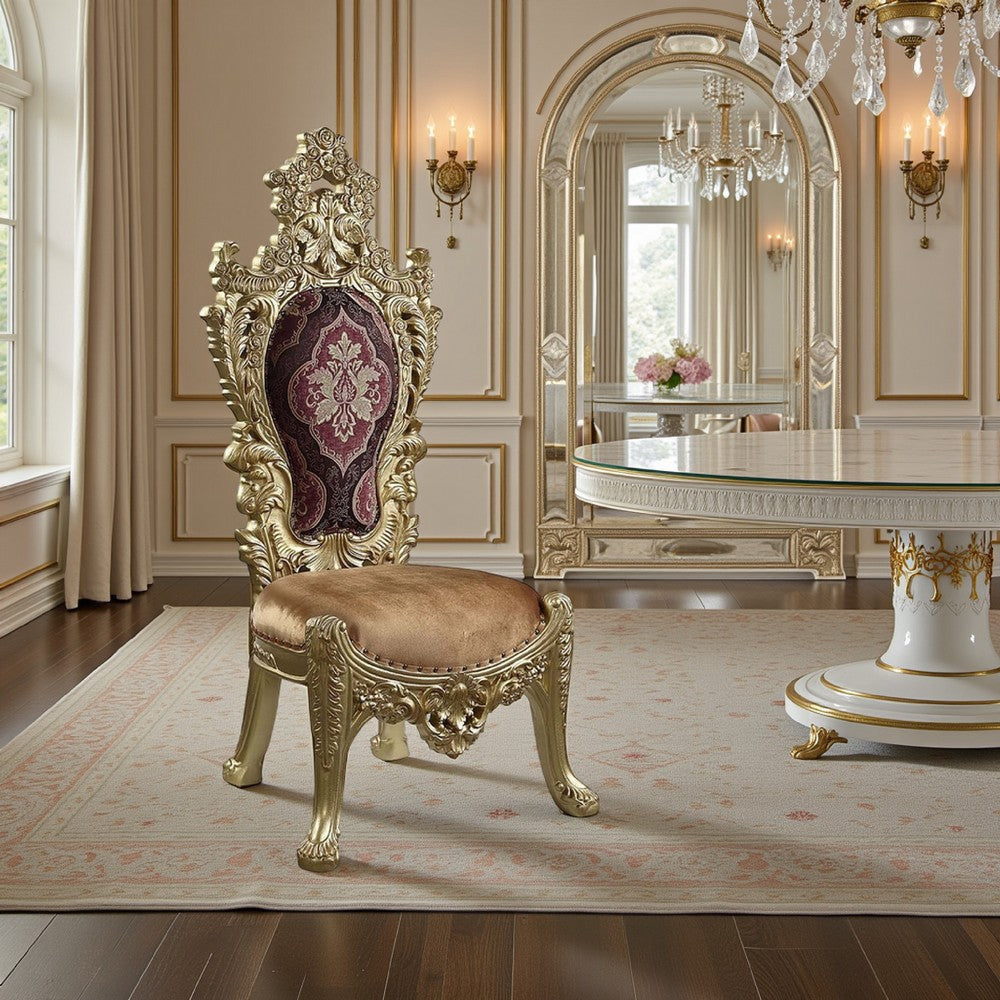 Rexx Side Dining Chair Set of 2, Crown Top, Nailhead Trim Gold and Red