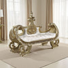 Rexx 71" Accent Bench Sofa, Gold Ornate Carvings, White Faux Leather