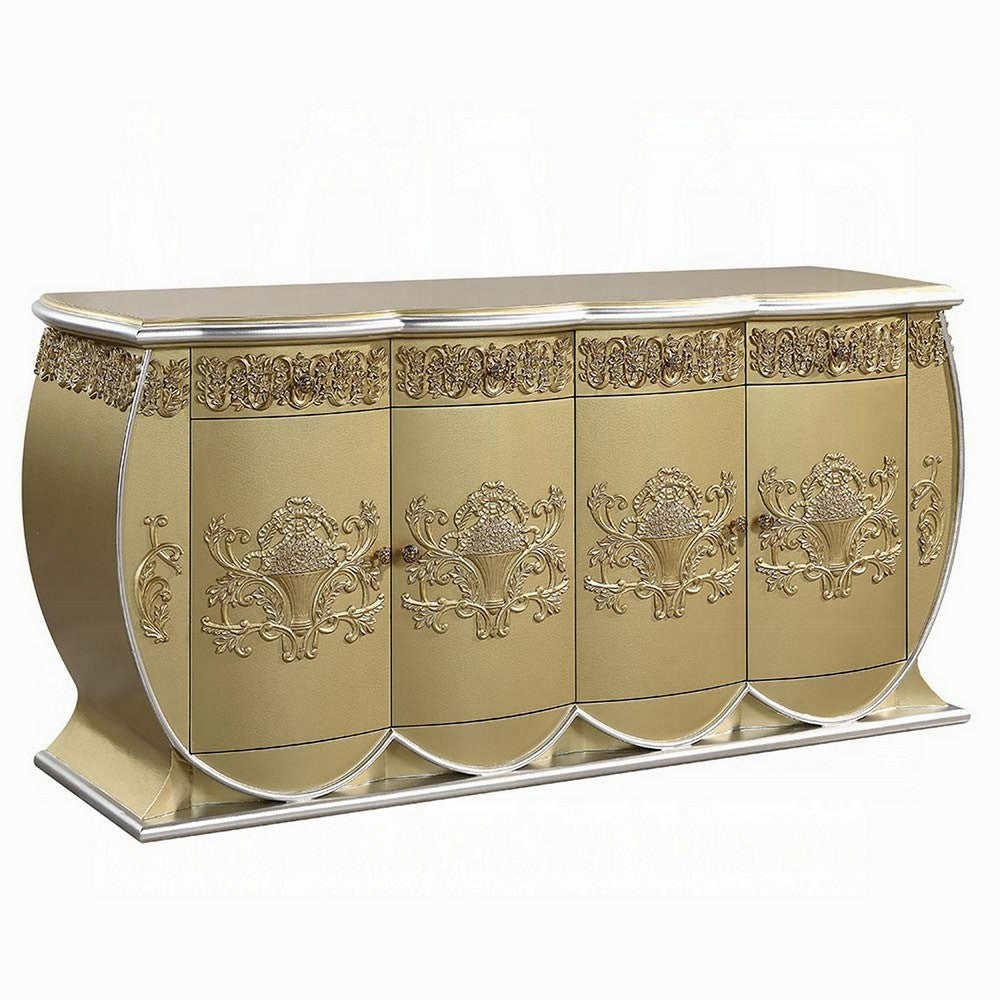 Rexx Server Console Cabinet, 2 Doors, Ornate Carved 76" Gold Wood