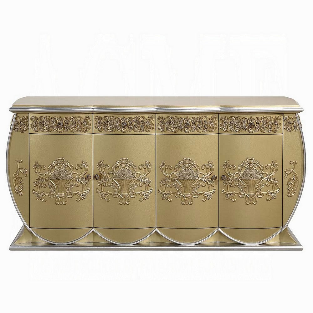 Rexx Server Console Cabinet 2 Doors Ornate Carved 76’’ Gold Wood BM324401
