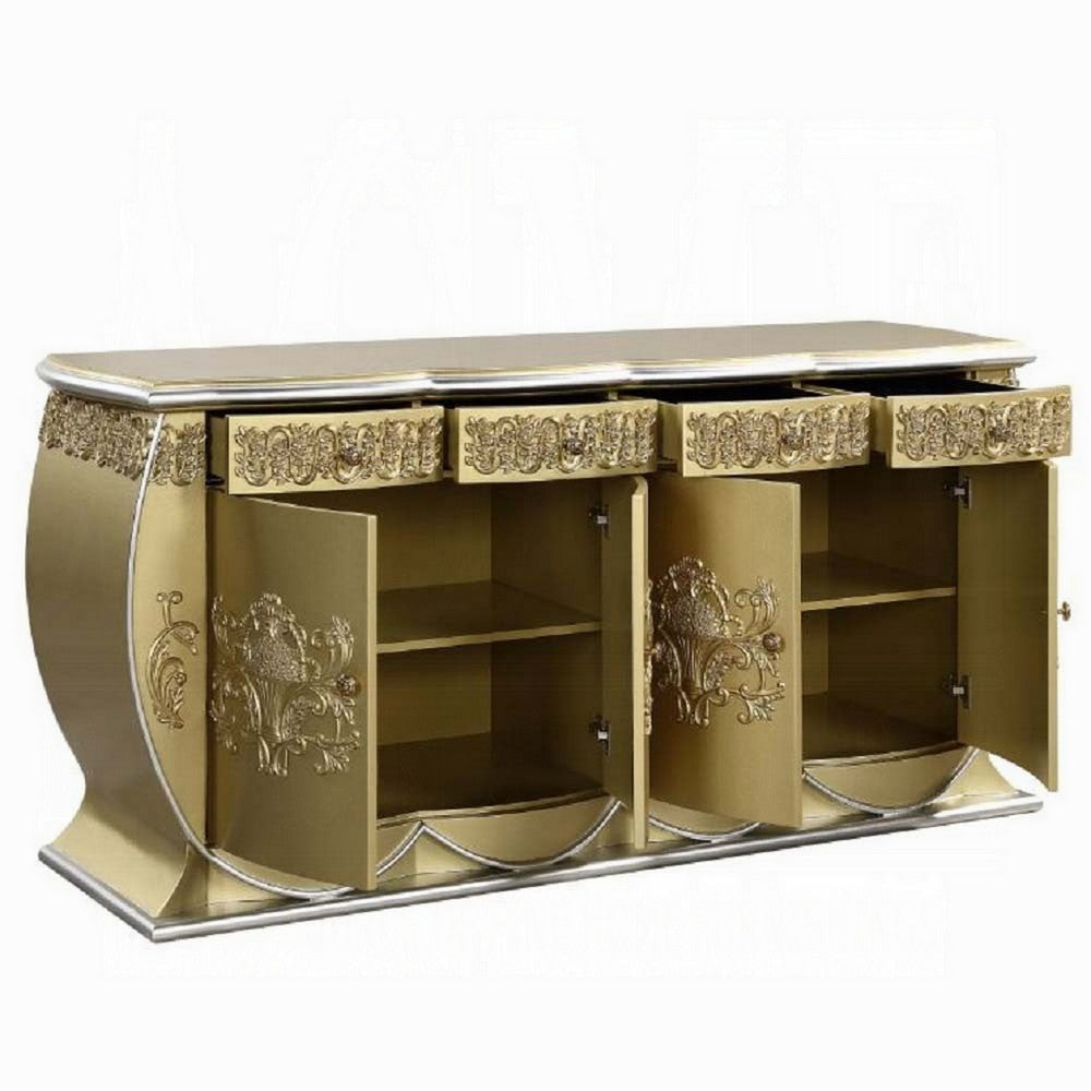 Rexx Server Console Cabinet 2 Doors Ornate Carved 76’’ Gold Wood BM324401