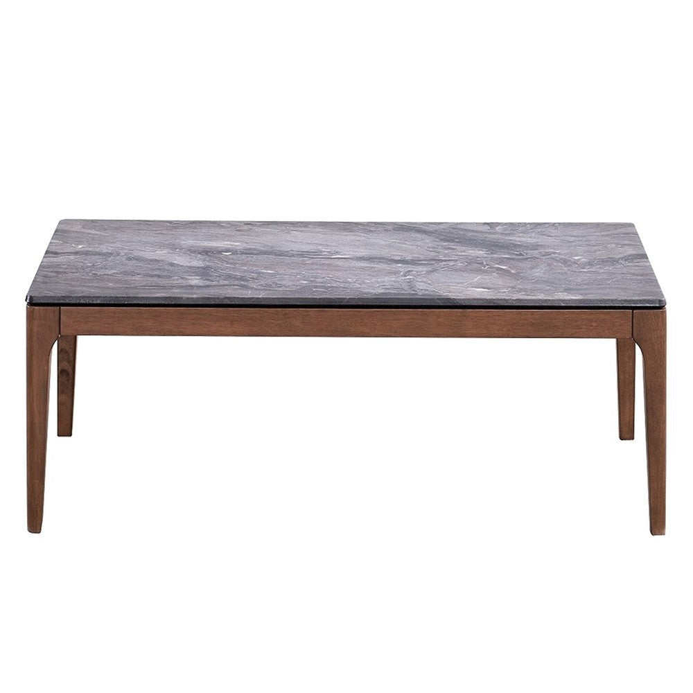 Evis Coffee Table Rectangular 47’’ Gray Faux Stone Top Brown Wood BM324403