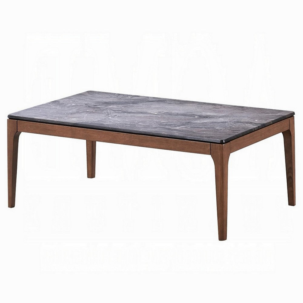 Evis Coffee Table Rectangular 47’’ Gray Faux Stone Top Brown Wood BM324403