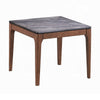 Evis Side End Table 24’’ Square Gray Faux Stone Top Walnut Brown Wood BM324404
