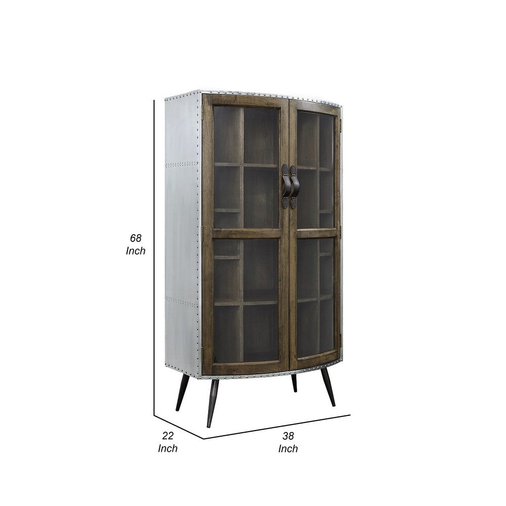 Bran Accent Cabinet 2 Doors 68’’ Nailhead Trim Silver Brown Wood BM324405