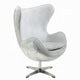 Bran Accent Chair with Swivel, Riveted Metal, White Top Grain Leather