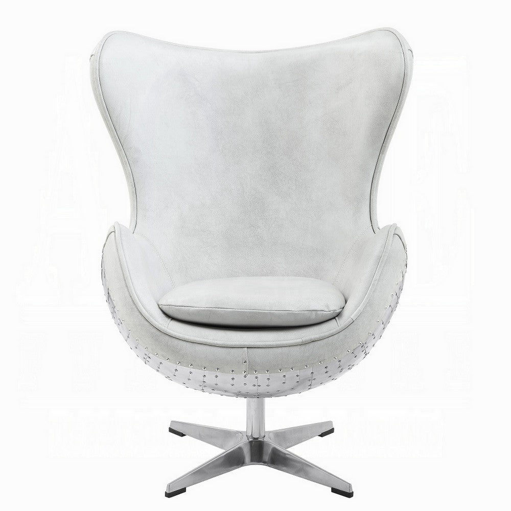 Bran Accent Chair with Swivel Riveted Metal White Top Grain Leather BM324408