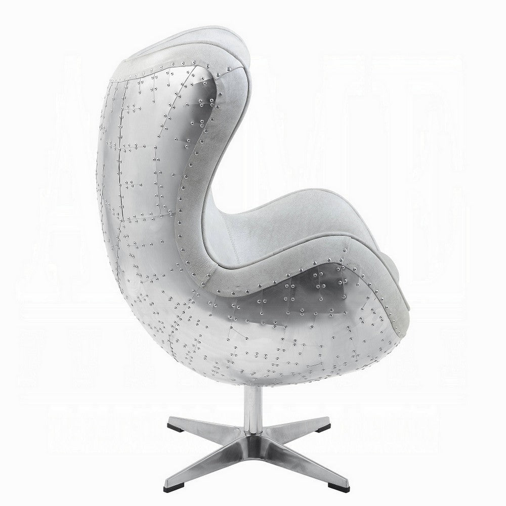 Bran Accent Chair with Swivel Riveted Metal White Top Grain Leather BM324408