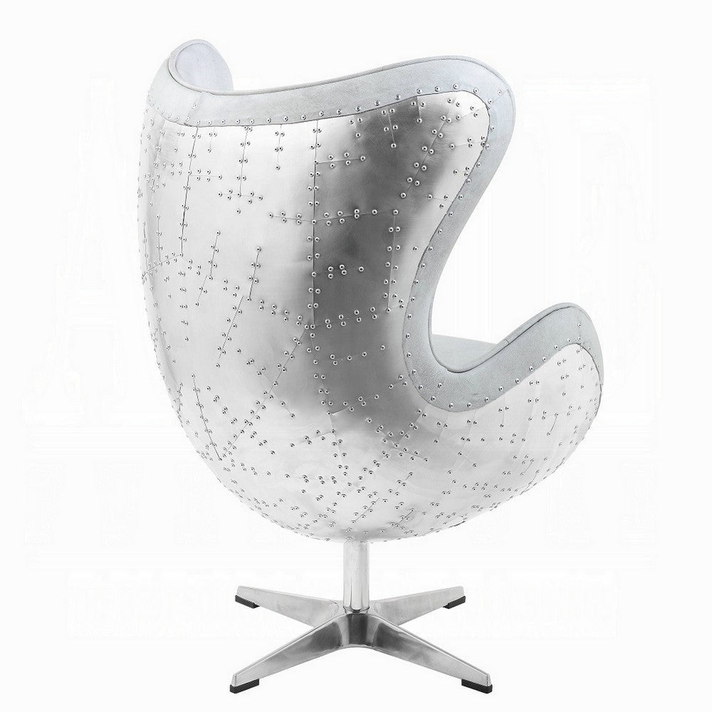 Bran Accent Chair with Swivel Riveted Metal White Top Grain Leather BM324408
