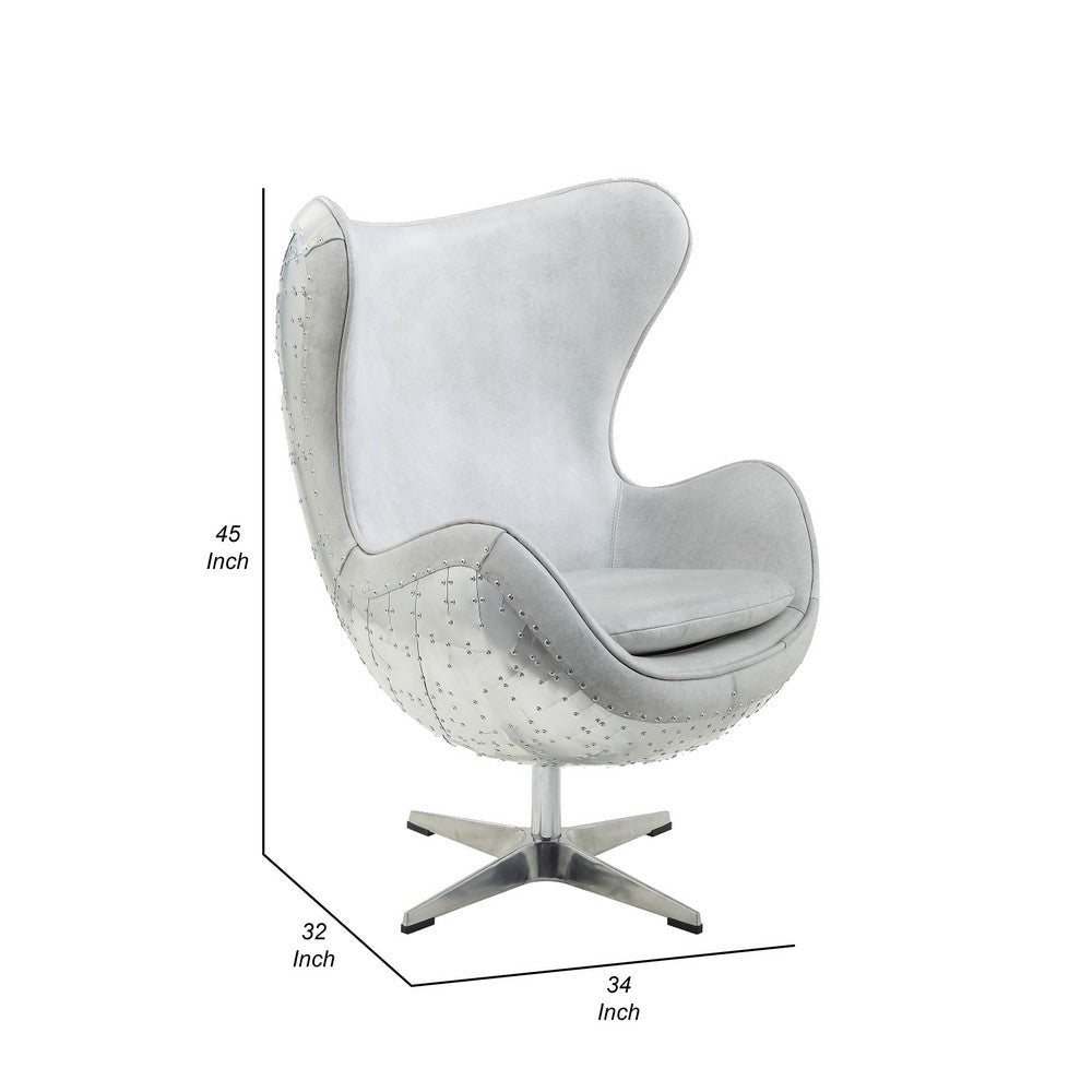 Bran Accent Chair with Swivel Riveted Metal White Top Grain Leather BM324408