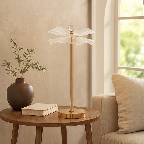 Accent Table Lamp, LED, Lotus Shape Acrylic Copper Gold Finish, 18"