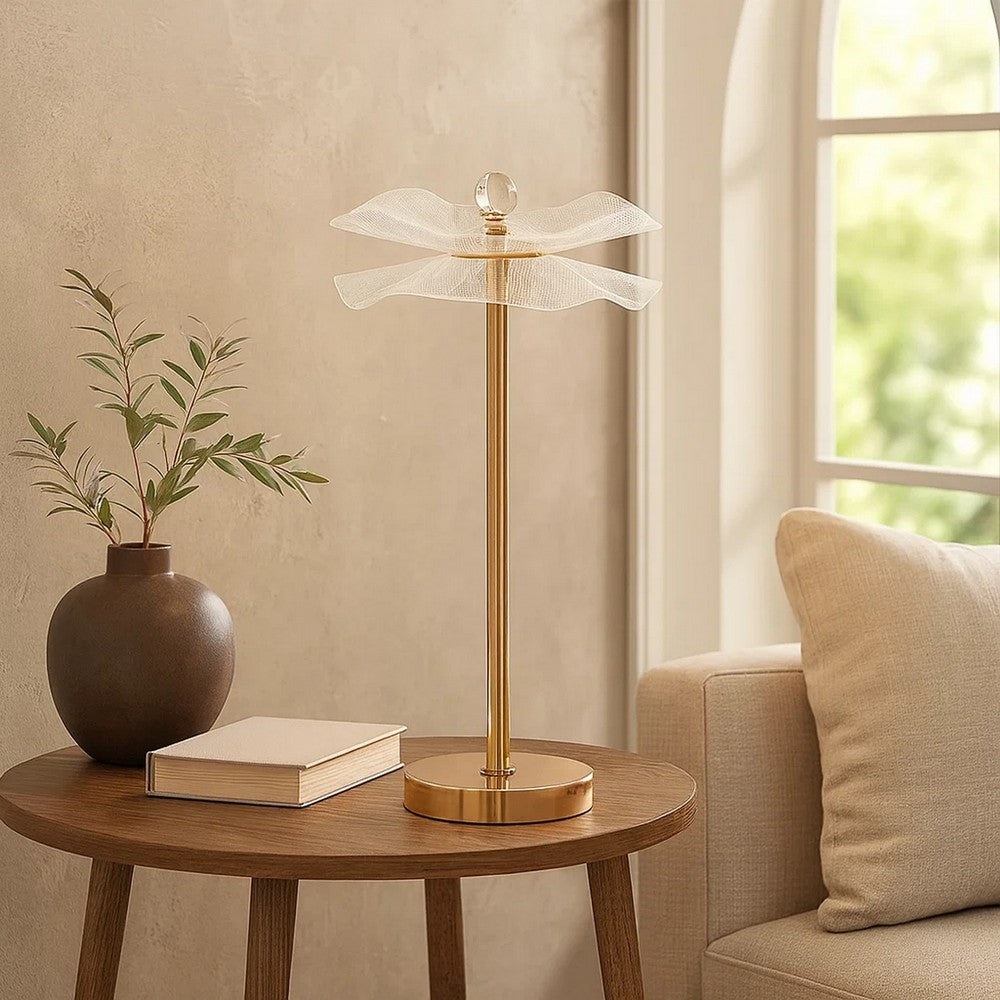 Accent Table Lamp, LED, Lotus Shape Acrylic Copper Gold Finish, 18"