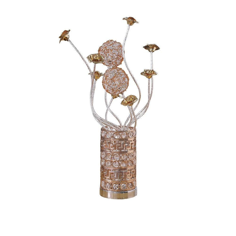 Table Lamp Rose Bud Floral Vase Cage Textured Gold Chrome 22’’ BM324412