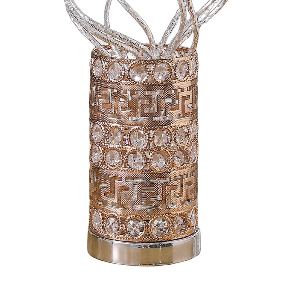 Table Lamp Rose Bud Floral Vase Cage Textured Gold Chrome 22’’ BM324412