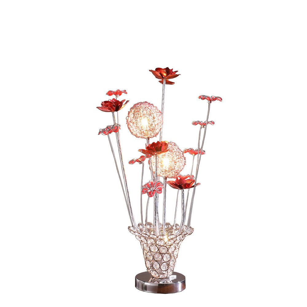 Accent Table Lamp LED Red Roses Trumpet Crystal Vase Chrome 21’’ BM324413