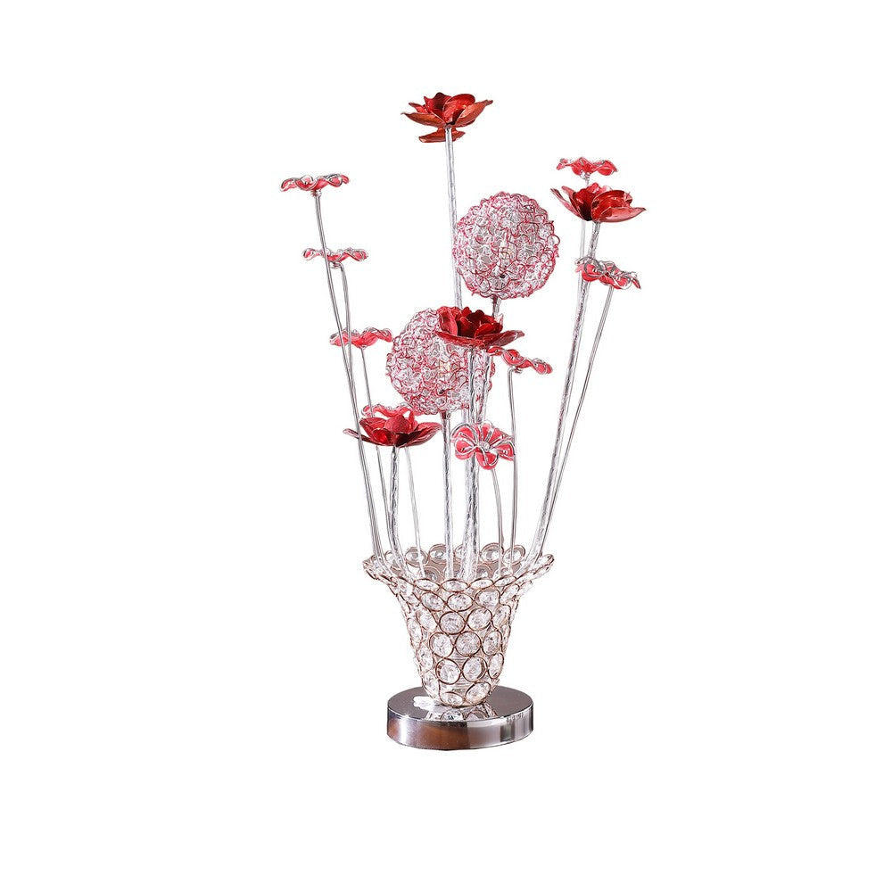 Accent Table Lamp LED Red Roses Trumpet Crystal Vase Chrome 21’’ BM324413