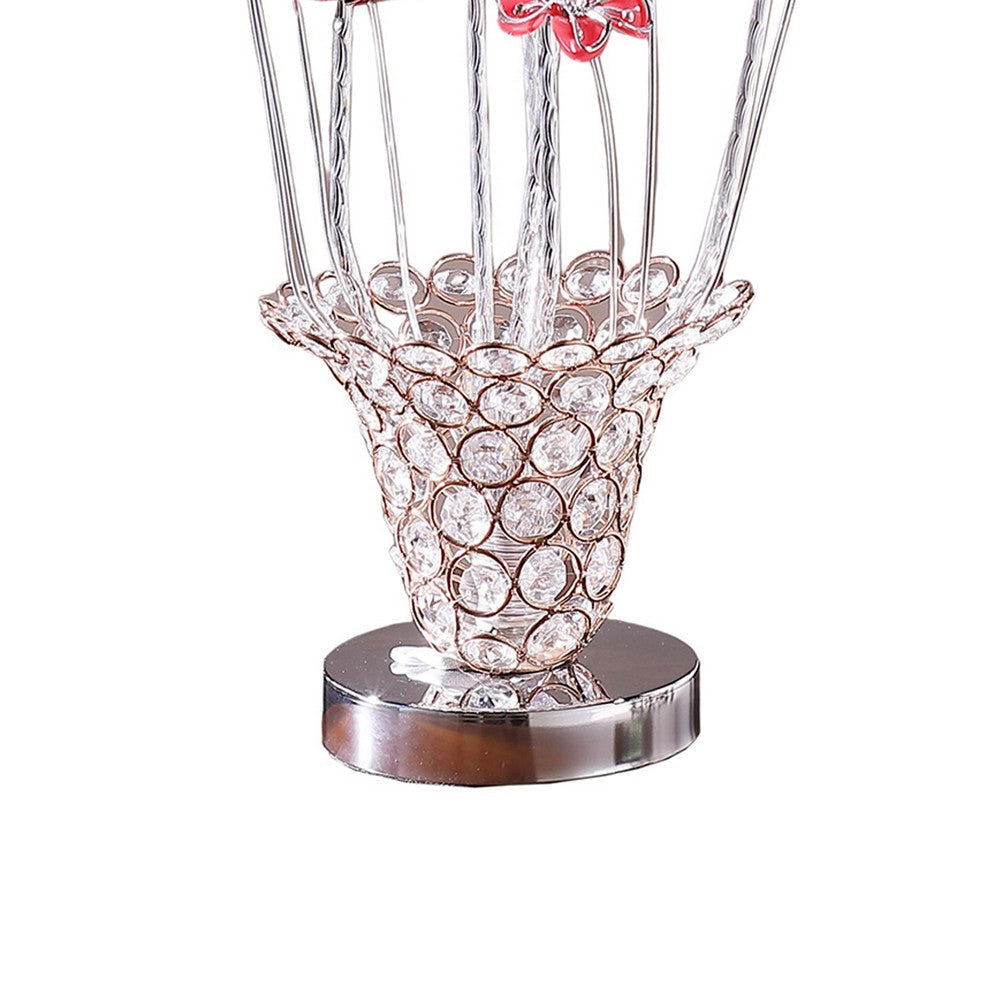 Accent Table Lamp LED Red Roses Trumpet Crystal Vase Chrome 21’’ BM324413