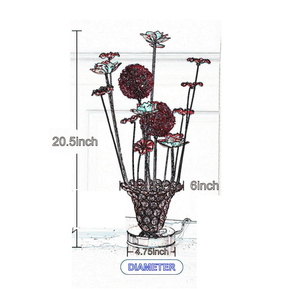 Accent Table Lamp LED Red Roses Trumpet Crystal Vase Chrome 21’’ BM324413