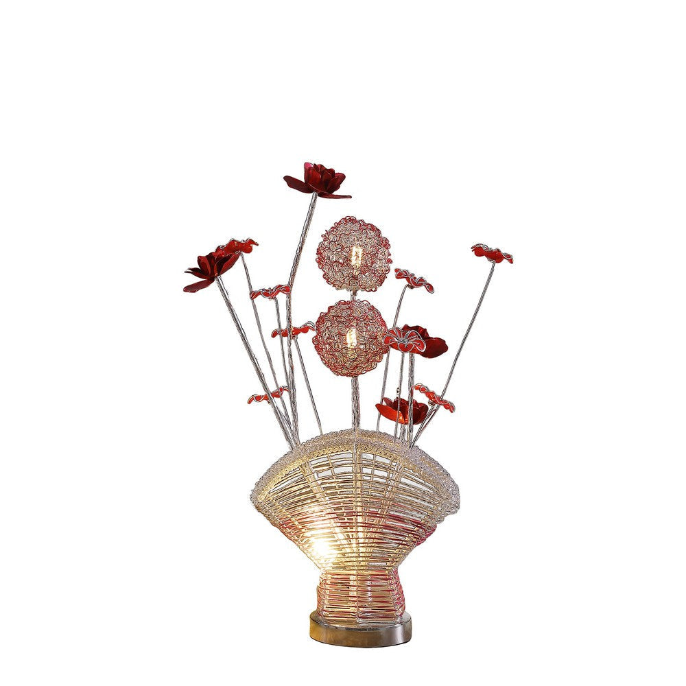 Accent Table Lamp LED Red Roses Fan Crystal Vase Chrome 22’’ BM324414