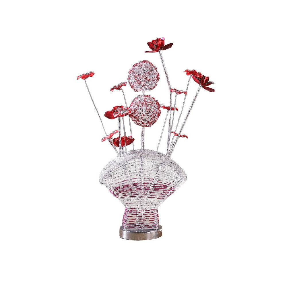 Accent Table Lamp LED Red Roses Fan Crystal Vase Chrome 22’’ BM324414