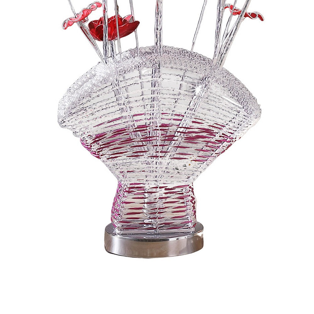Accent Table Lamp LED Red Roses Fan Crystal Vase Chrome 22’’ BM324414