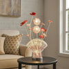 Accent Table Lamp, LED, Red Roses Fan Crystal Vase, Chrome 22"