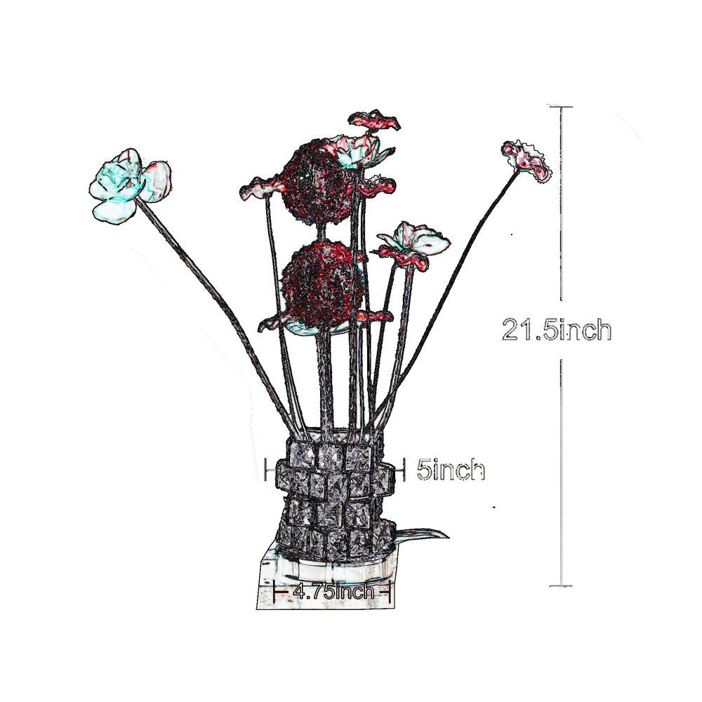 Accent Table Lamp LED Red Roses Crystal Square Vase Chrome 21’’ BM324415