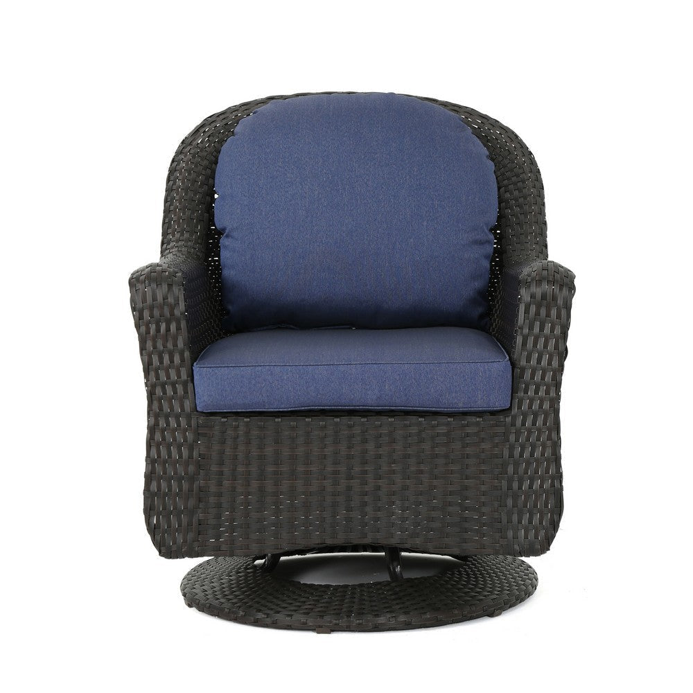 Kaia Outdoor Swivel Accent Chair Set of 2 Rattan Wicker Weave Blue