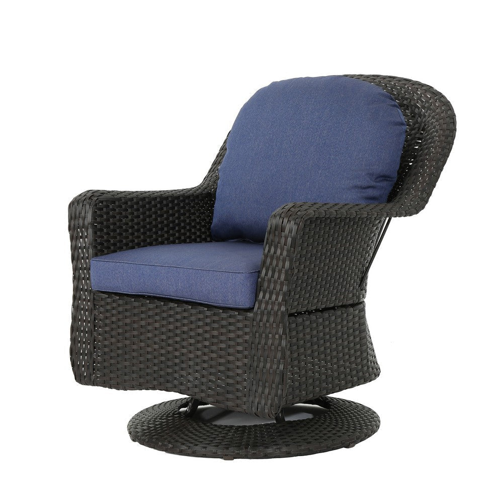 Kaia Outdoor Swivel Accent Chair Set of 2 Rattan Wicker Weave Blue