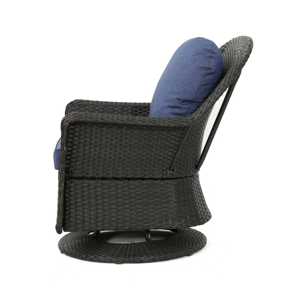 Kaia Outdoor Swivel Accent Chair Set of 2, Rattan Wicker Weave, Blue