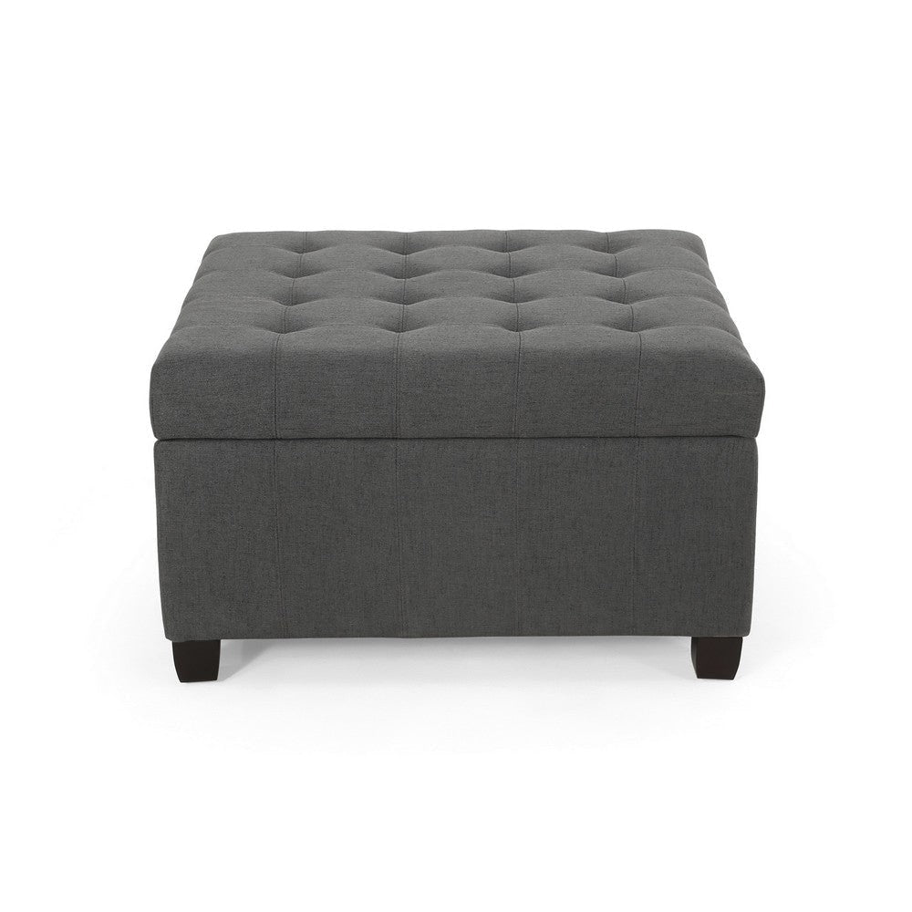 Cindy Ottoman with Storage 31 Inch Square Gray Waffle Stitch Fabric BM324418