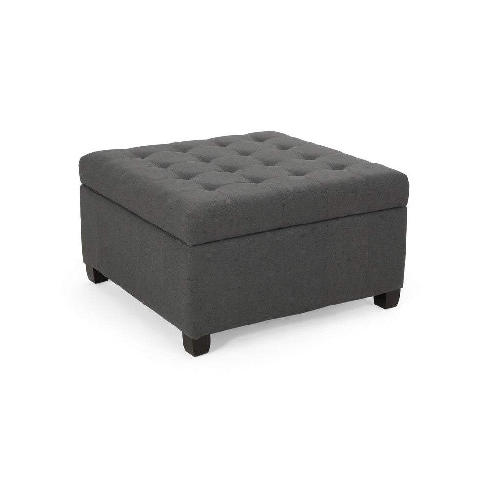 Cindy Ottoman with Storage, 31 Inch Square, Gray Waffle Stitch Fabric