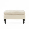 Ottoman, Pillow Top Cushion, 29x18 Rectangular Tufted Ivory Fabric