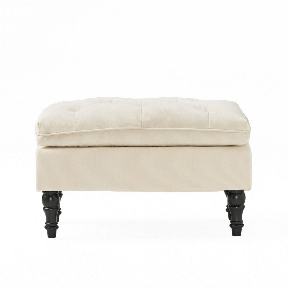 Ottoman, Pillow Top Cushion, 29x18 Rectangular Tufted Ivory Fabric