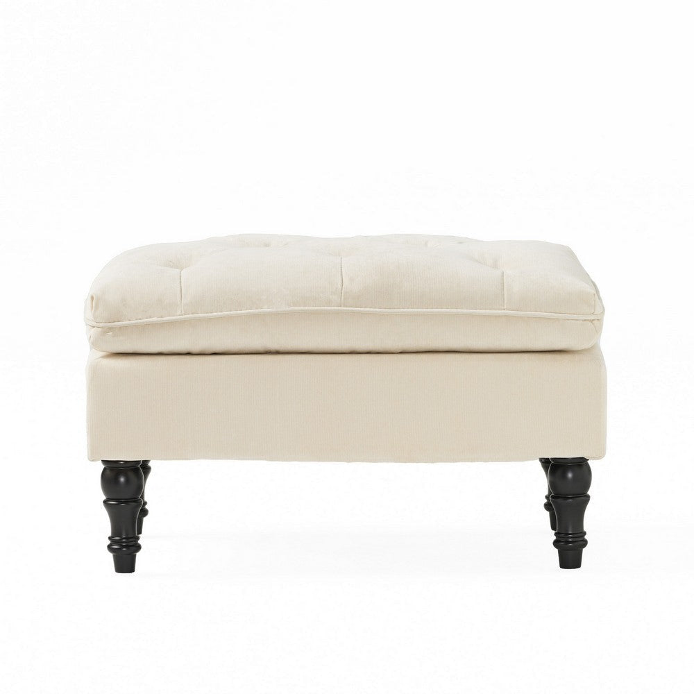 Ottoman Pillow Top Cushion 29x18 Rectangular Tufted Ivory Fabric BM324419