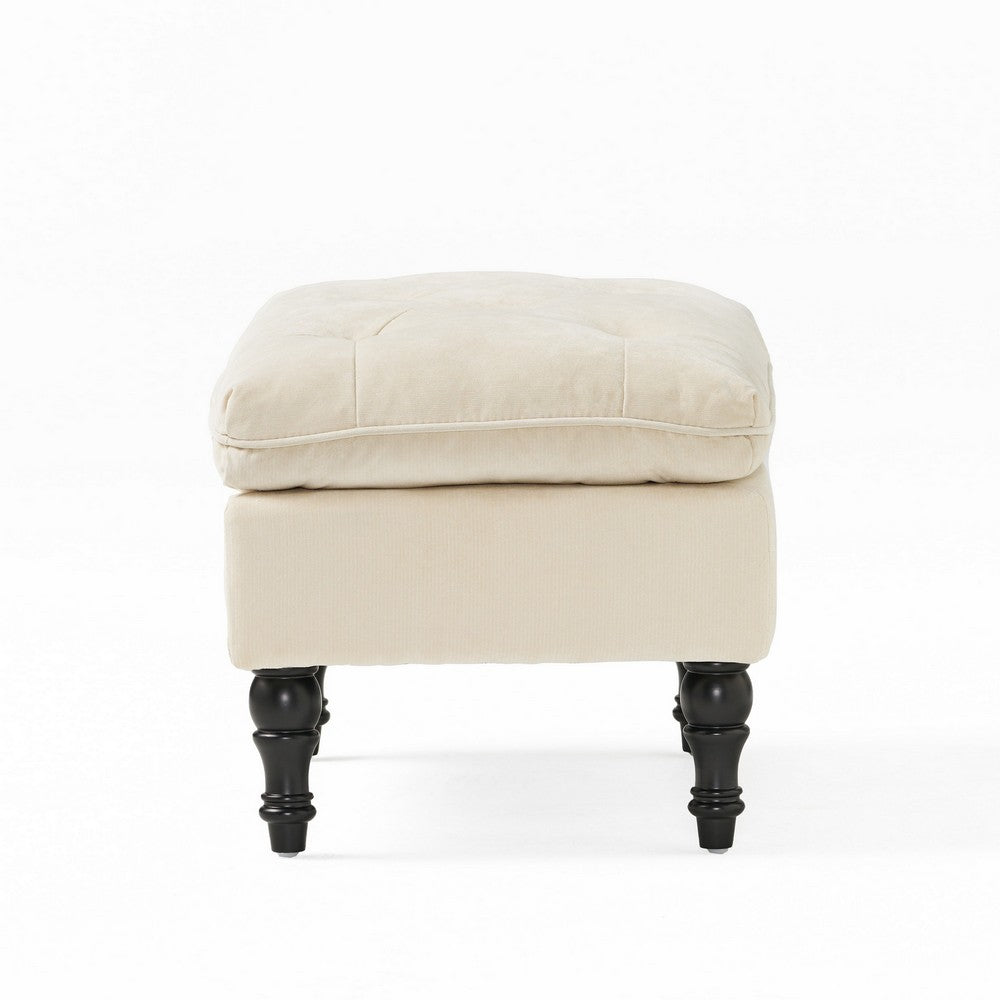 Ottoman, Pillow Top Cushion, 29x18 Rectangular Tufted Ivory Fabric