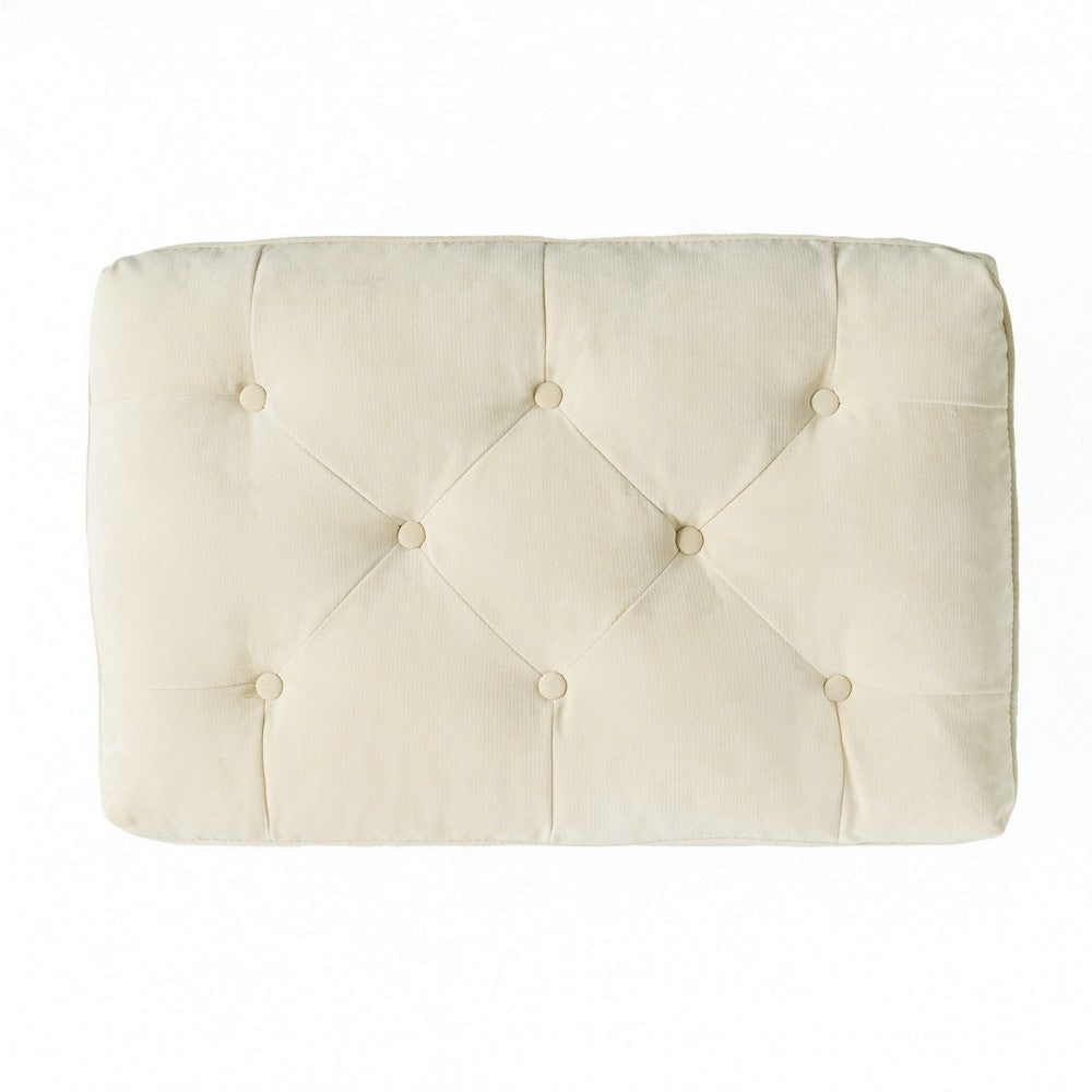 Ottoman, Pillow Top Cushion, 29x18 Rectangular Tufted Ivory Fabric