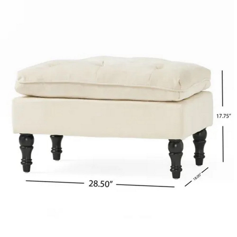 Ottoman, Pillow Top Cushion, 29x18 Rectangular Tufted Ivory Fabric