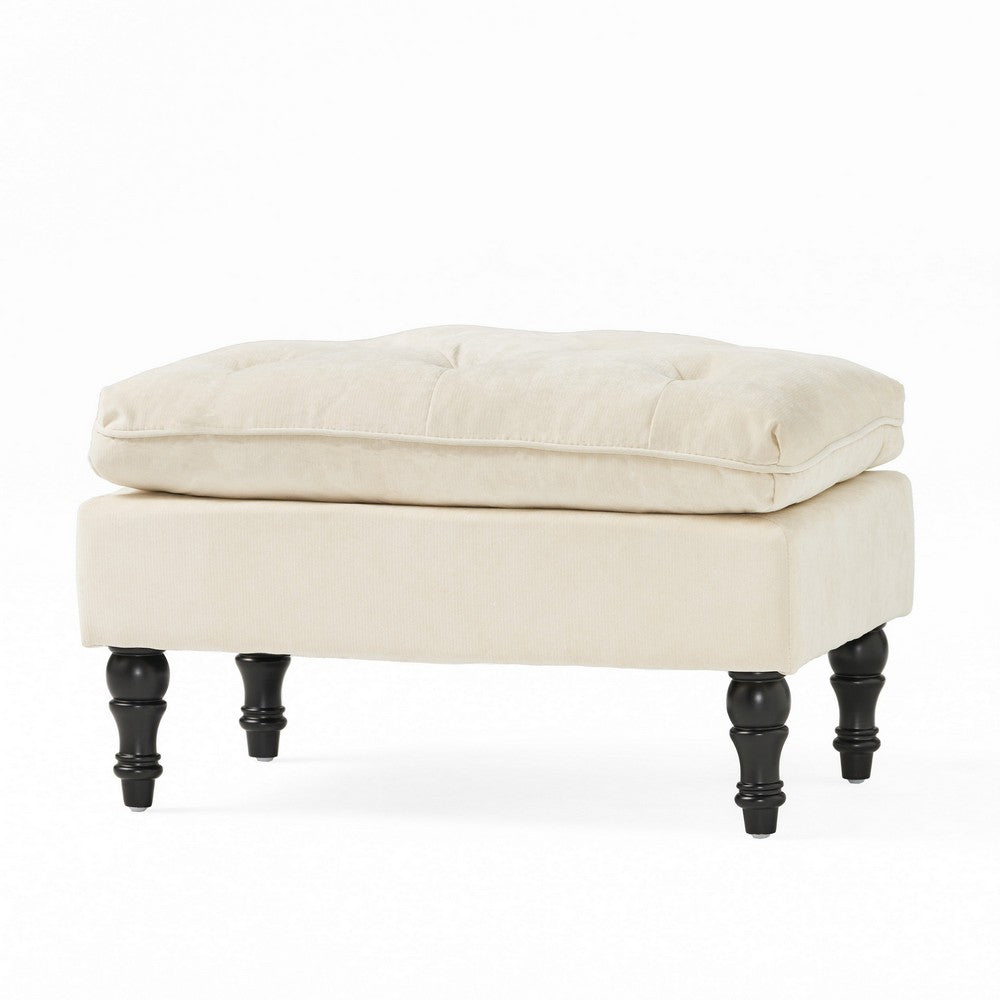Ottoman, Pillow Top Cushion, 29x18 Rectangular Tufted Ivory Fabric