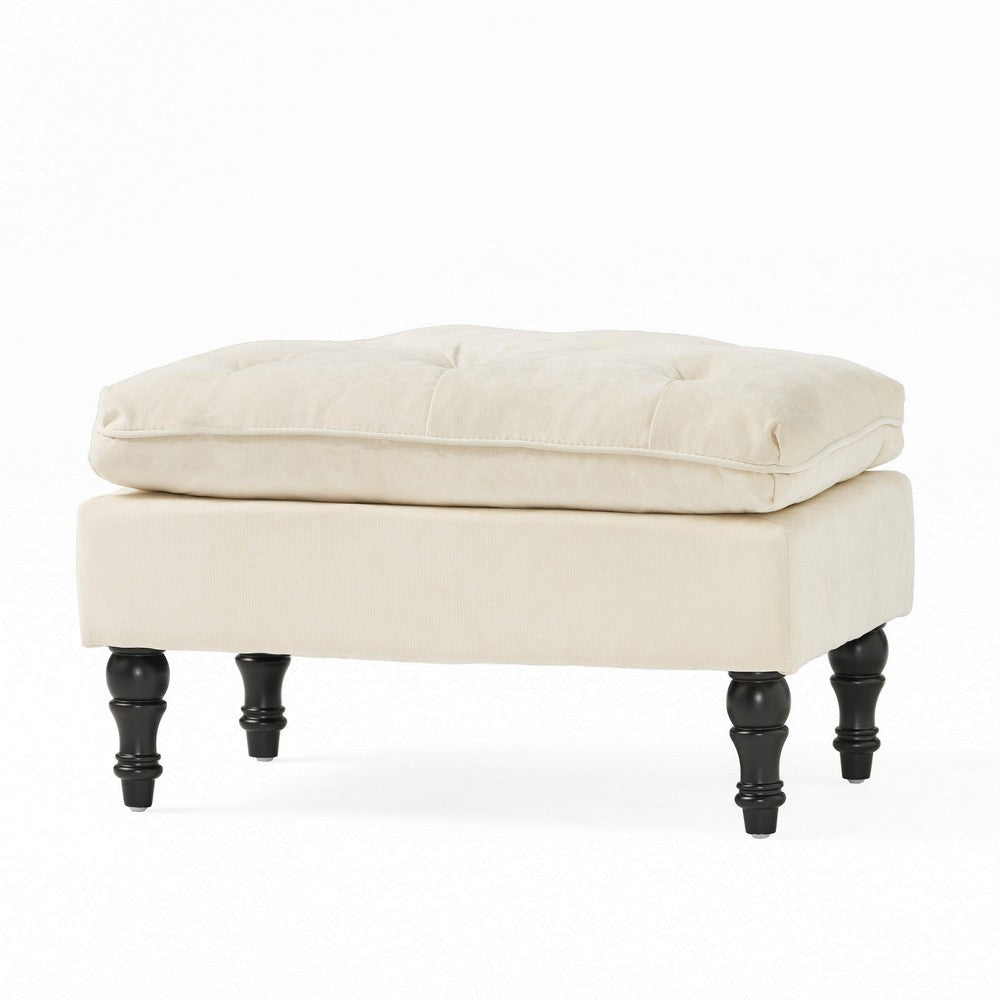 Ottoman, Pillow Top Cushion, 29x18 Rectangular Tufted Ivory Fabric