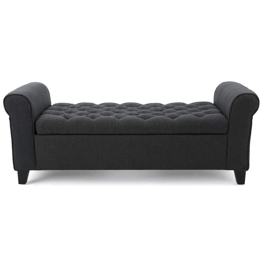 Shawn Storage Bench with Rolled Arms 50 Inch Button Tufted Dark Gray BM324421